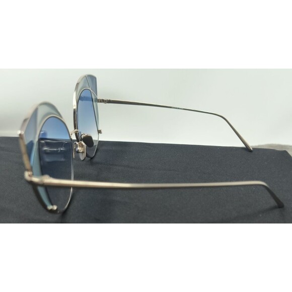 Linda Farrow 856 C7 Oversized Cat Eye Sunglasses Silver And Blue Titanium Frame - Picture 2 of 9